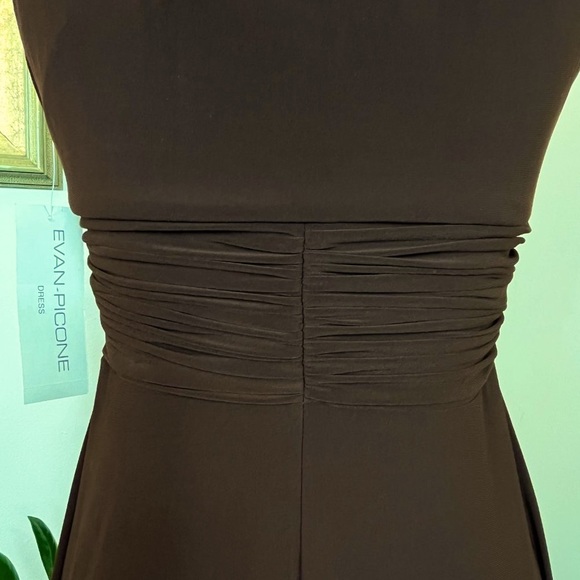 🏷️ Evan Picone Dream Girls Cocao Colored Halter Empire Midi Dress Ruched Waist - Picture 5 of 7